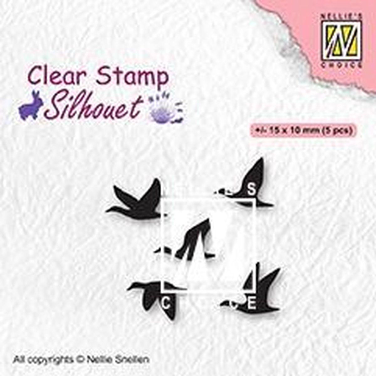 SIL081 Nellie Snellen Clearstamp Silhouette Flying birds - stempel vogels vliegend - ganzen of meeuwen